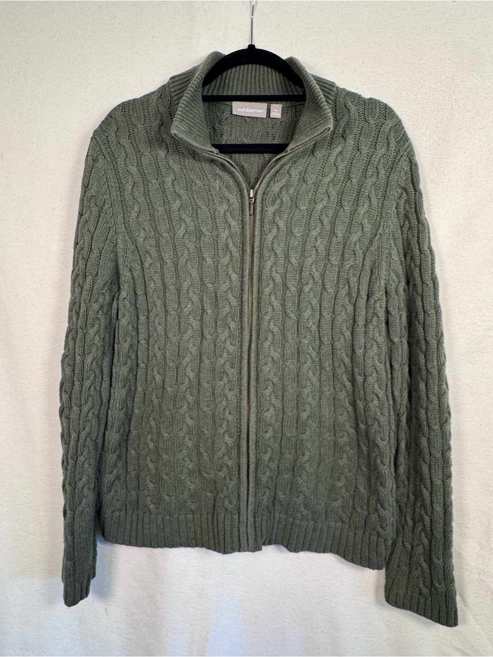 Vintage Cable-Knit Full-Zip Sweater Jacket Sage Green Grandpa Chic, cottagecore